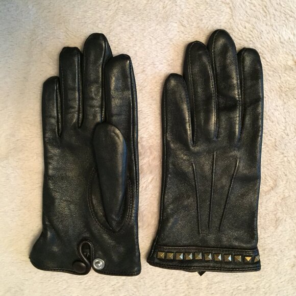 Black leather gloves sz S - Picture 2 of 11